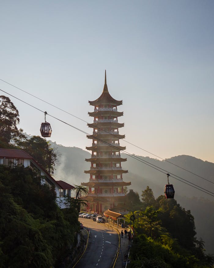 Aerial View of the Chin Swee Pagoda in Genting Highlands Malaysia.